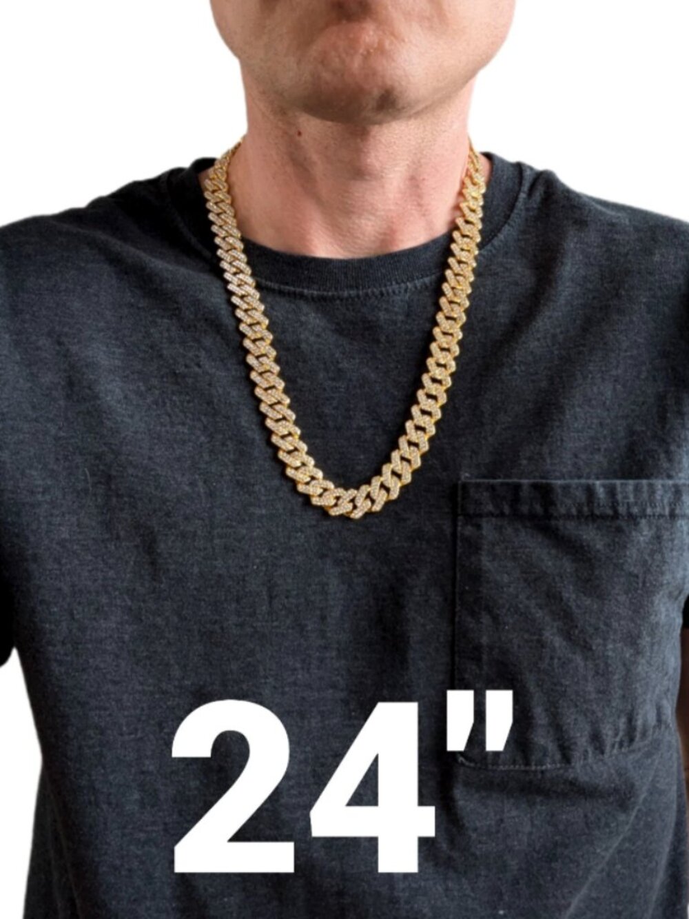 Gold Iced-Out Tilted Cuban Gem Link Chain Necklace (24-inches) - Picture 3 of 6